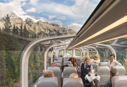 GoldLeaf glass dome coach with panoramic mountain views